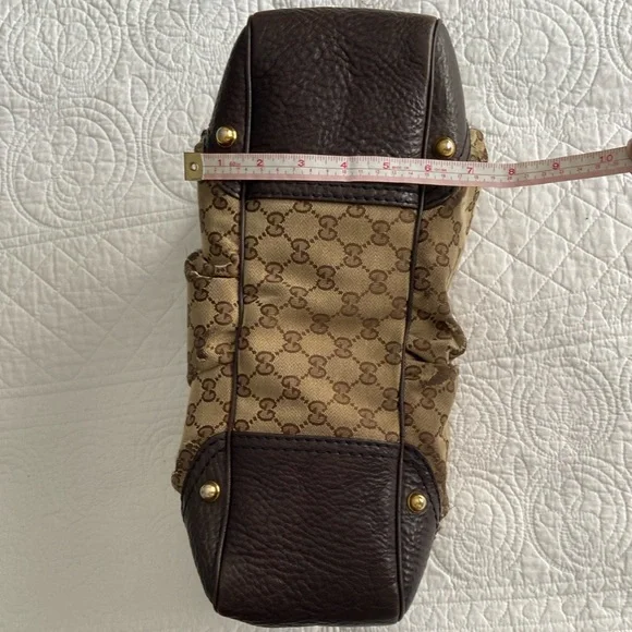 Gucci Jockey GG Monogram Canvas Brown Pebbled Leather Hobo Shoulder Bag - Picture 14 of 16